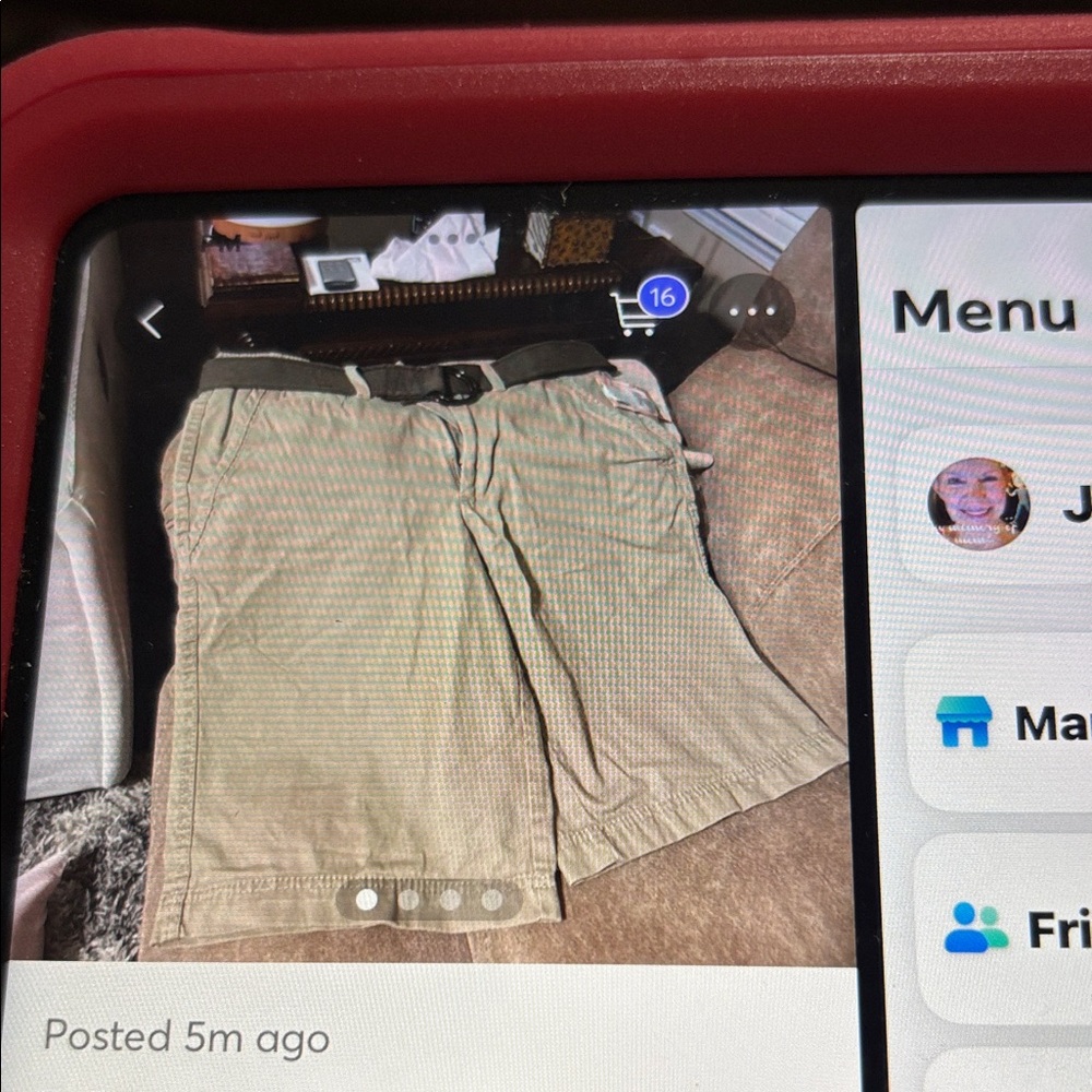 OP Men's Khaki Cargo Shorts, has dark green belt, sz 32, NWT